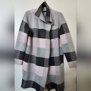 LOFT Cozy Checkered Sweater Coat Jacket in Pink, Charcoal, Gray In Large